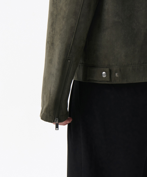 Synthetic Suede Racer Jacket [Dusty Khaki] thumbnail 7