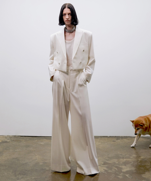 Шерстяные брюки смокинг wide [White(UNISEX)]_UTH-FP10