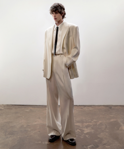 Шерстяные брюки смокинг wide [White(UNISEX)]_UTH-FP10
