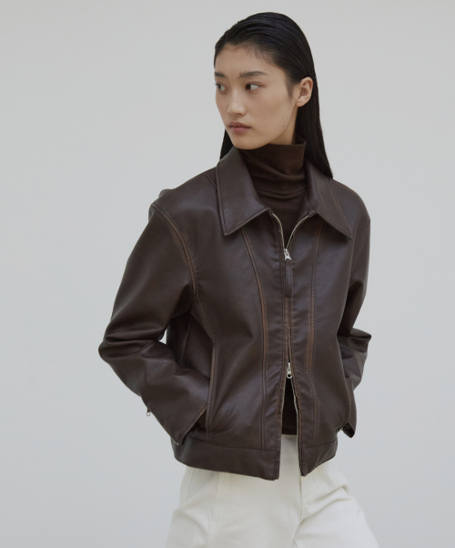 Куртка из экокожи Washed Edge_BROWN