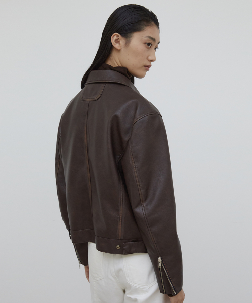 Куртка из экокожи Washed Edge_BROWN