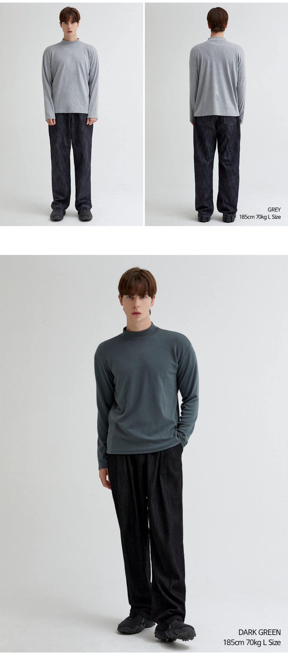 그레이색상 하프 폴라 티셔츠를 입은 남자사진