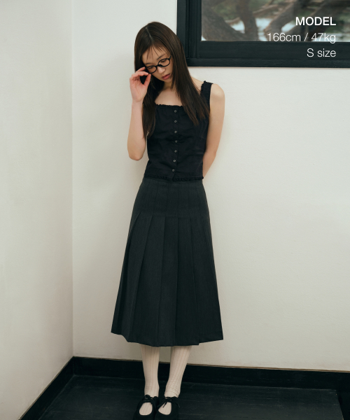 WOMENS LACE TRIM BUTTON SLEEVELESS TOP [BLACK]