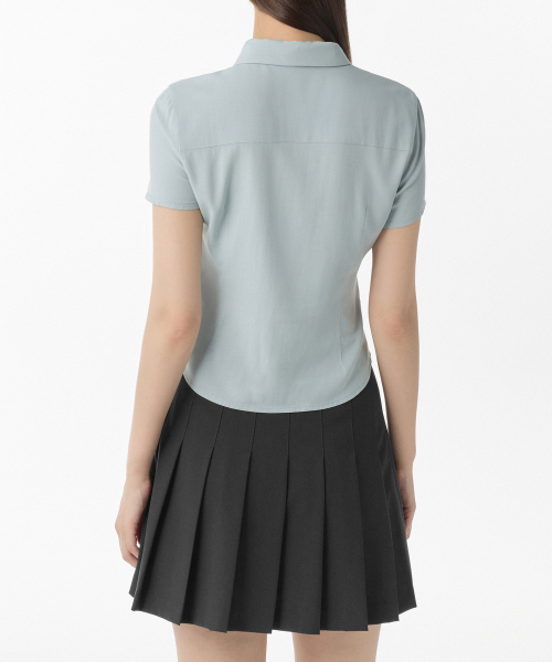 WOMENS SLIM FIT TIE SHORT SLEEVE BLOUSE [CLOUDY BLUE]