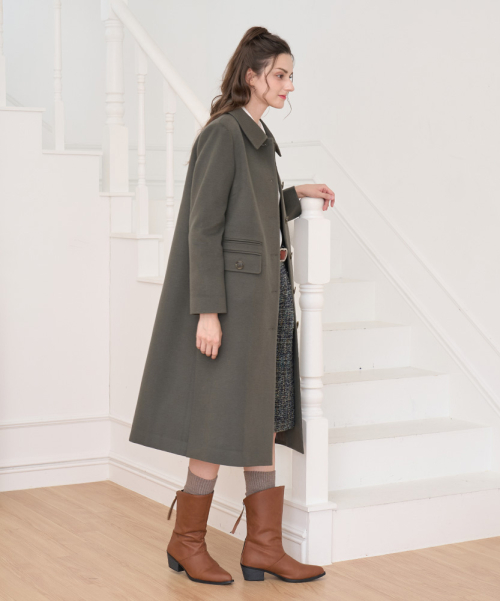 Длинное однобортное шерстяное пальто Khaki