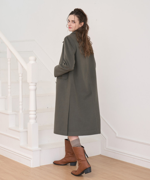 Длинное однобортное шерстяное пальто Khaki