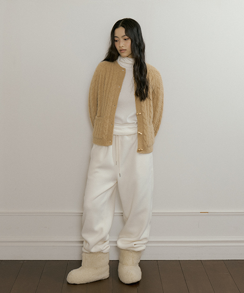fleece jogger pants-ivory