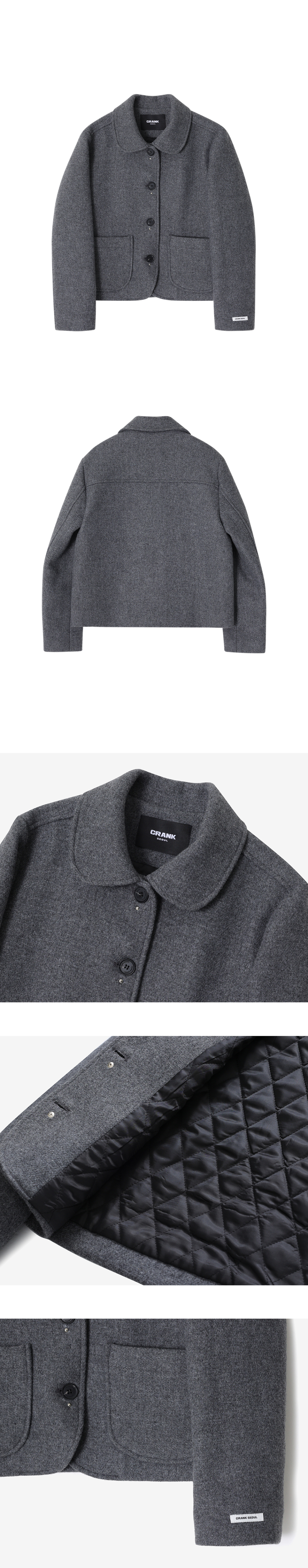 MUSINSA | CRANK Studded Wool Short Coat_Gray