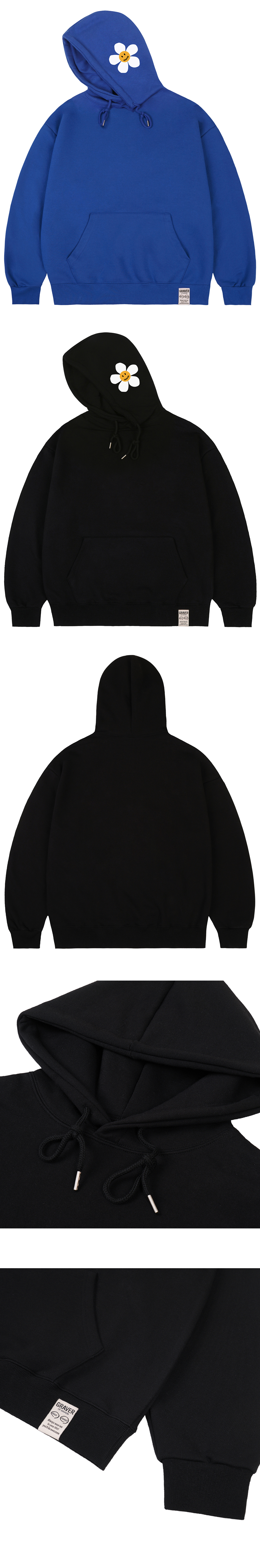 MUSINSA | GRAVER [UNISEX] Side Hood Flower Hoodie_Black