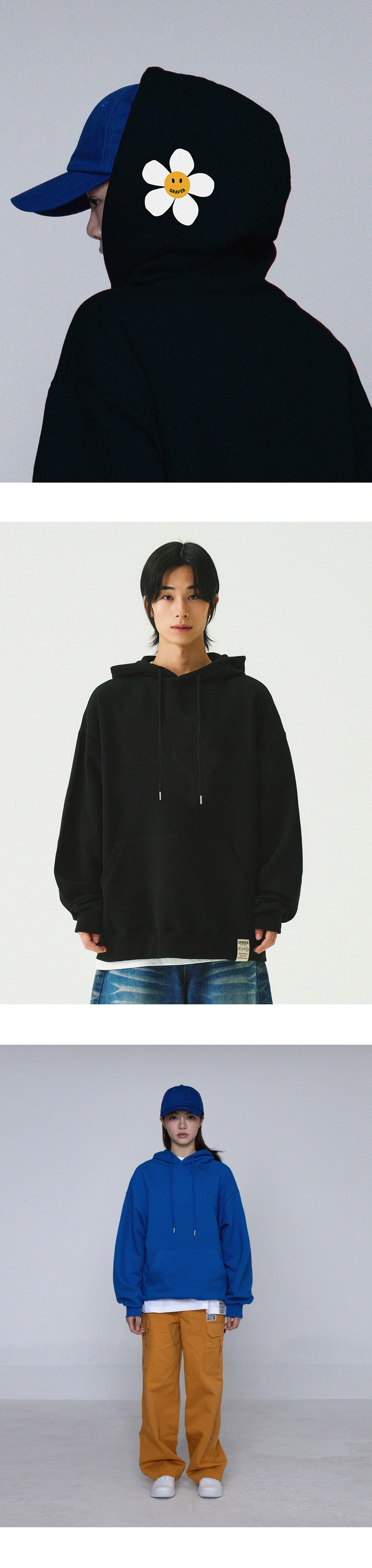 MUSINSA | GRAVER [UNISEX] Side Hood Flower Hoodie_Black