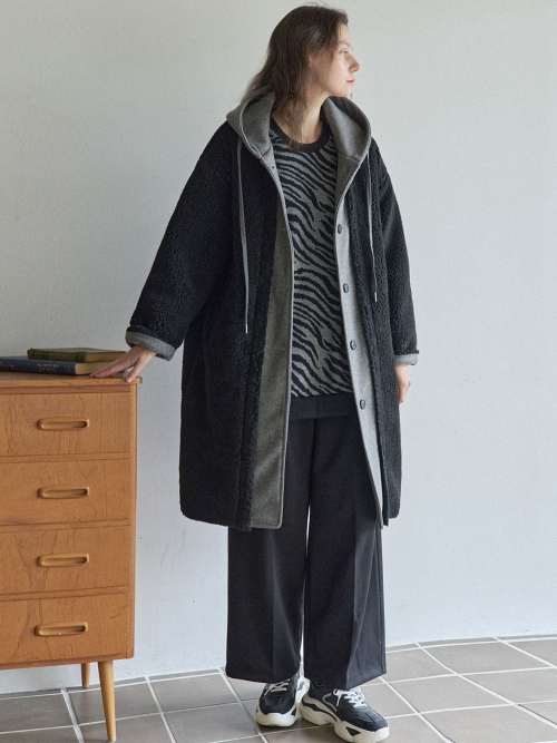 рыжийle Padding Hood Long Jumper - BLACK