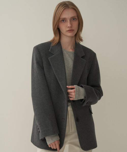 Шерстяной оверсайз жакет на 2 пуговицах - Gray