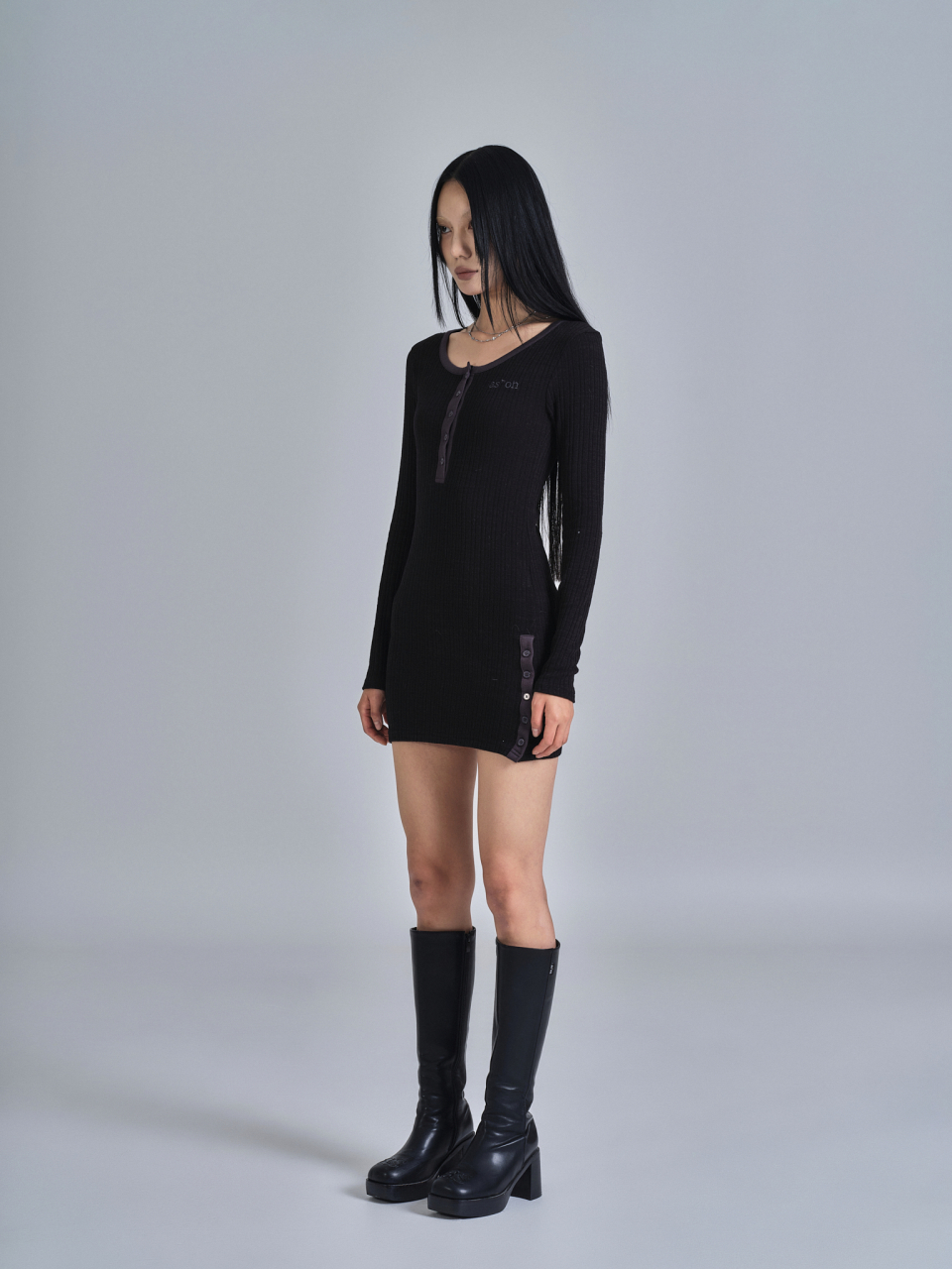 ★as''on★LIBBED COMBI MINI DRESS / BLACK★正規品/韓国送料込 crystal hotfix minidress in BLACK | alexanderwang®