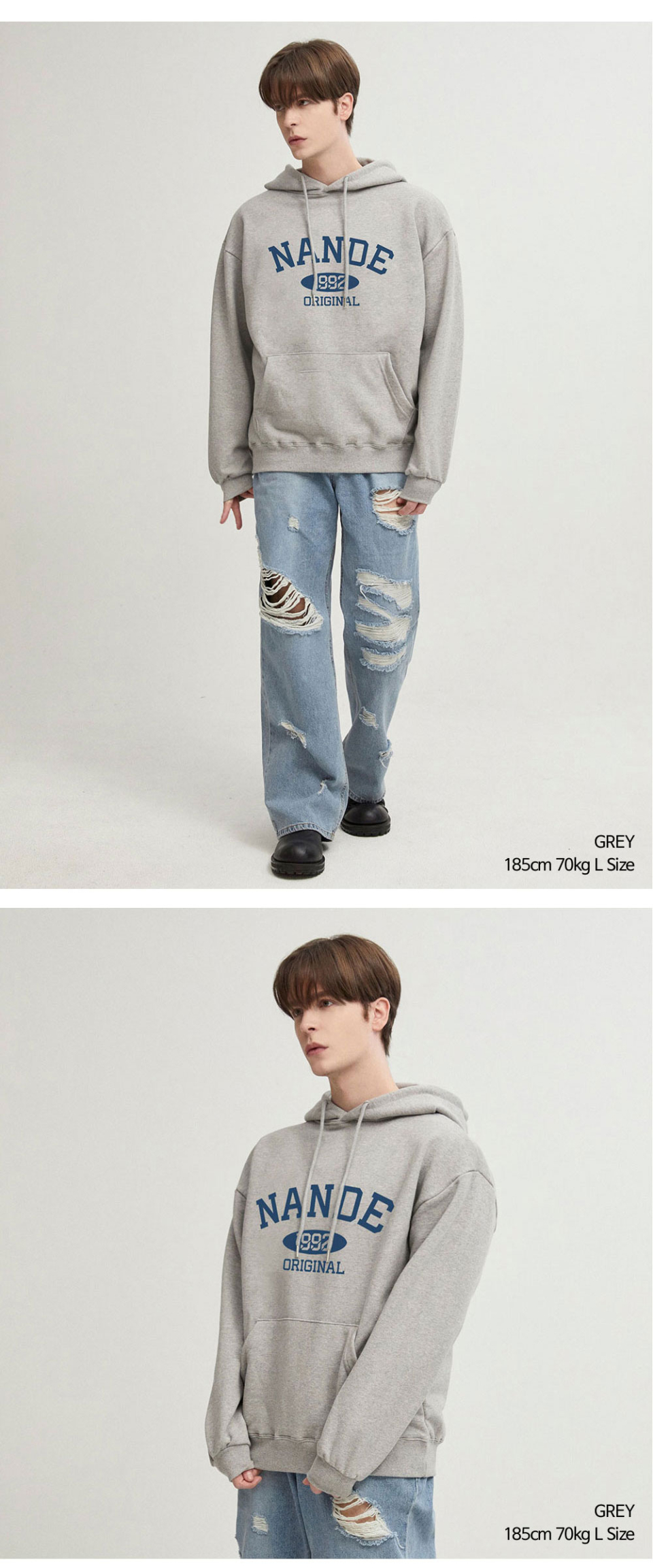 그레이색상 오리지널 맨투맨을 입은 남자 사진