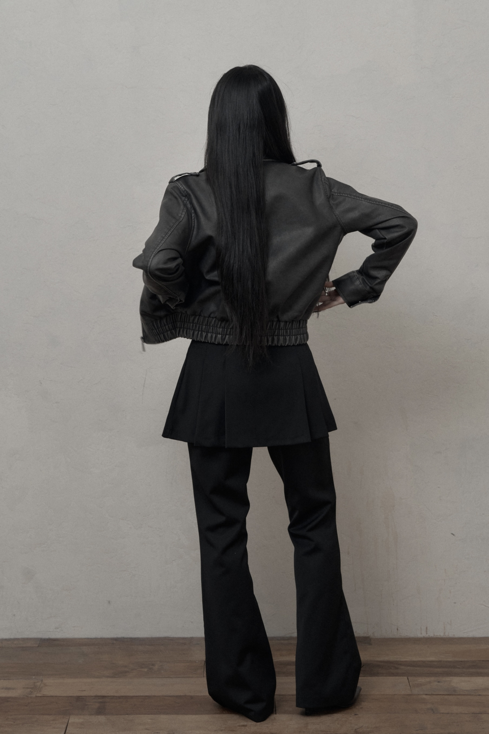 MUSINSA | KHAKIPOINT Washed Leather Bomber Jacket (dark gray)