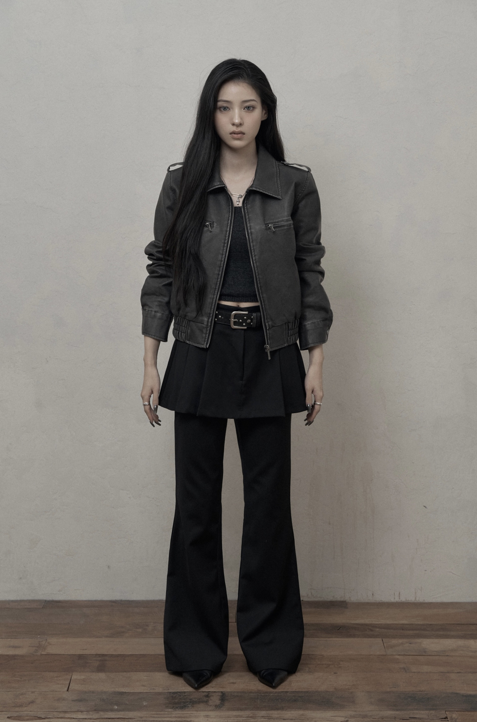 ◆KHAKIPOINT◆ Washed Leather Bomber Jacket dark gray P0000B MUSINSA | KHAKIPOINT Washed Leather Bomber Jacket (dark gray)