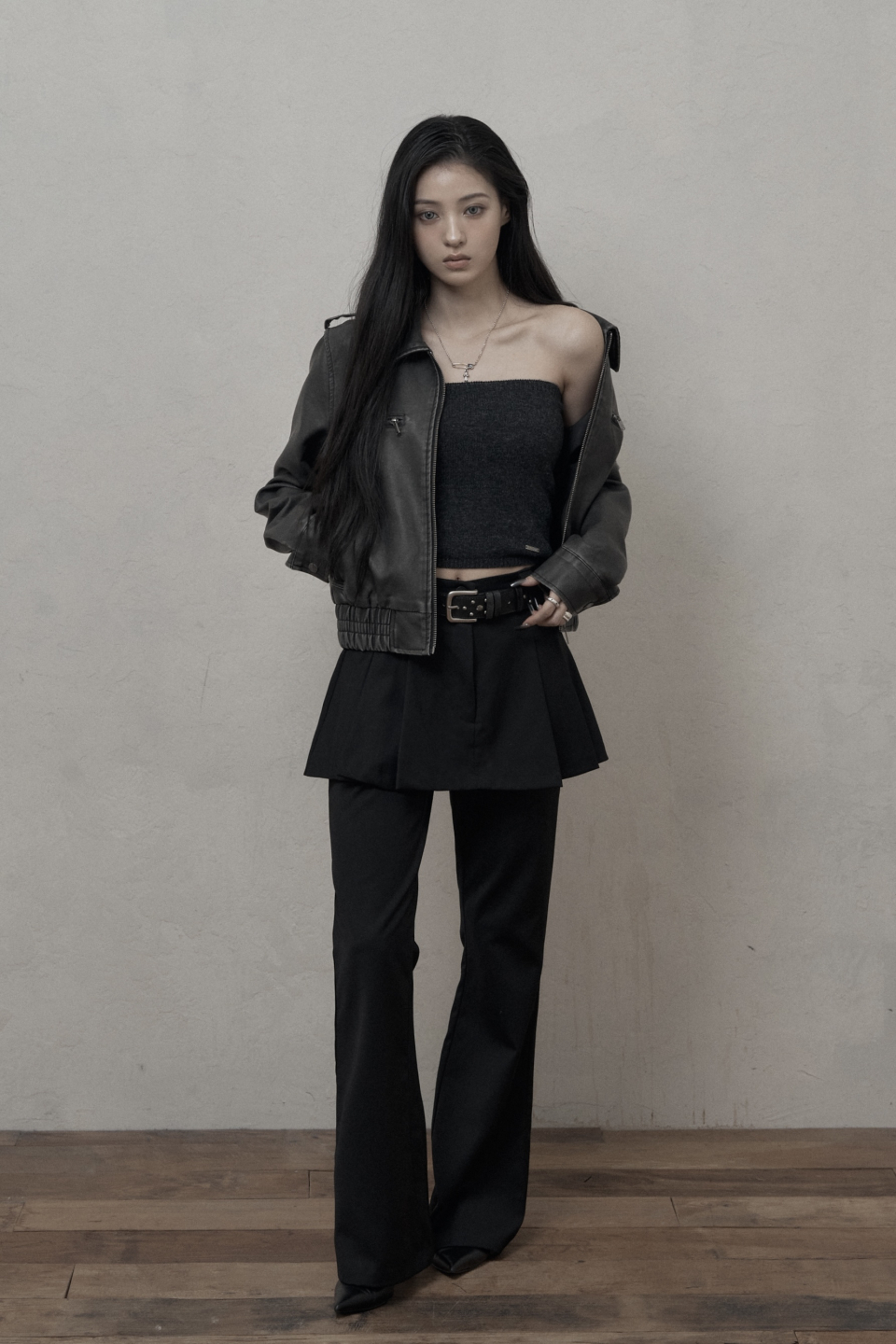 パンツ KHAKIPOINT Skirt Layered Bootcut Pants 카키포인트(KHAKIPOINT) Skirt Layered Bootcut Pants (black