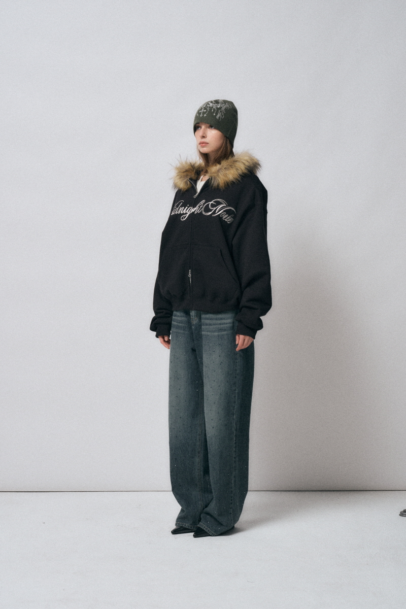 MUSINSA | MIDNIGHT MOVE hair hood zip up [black]