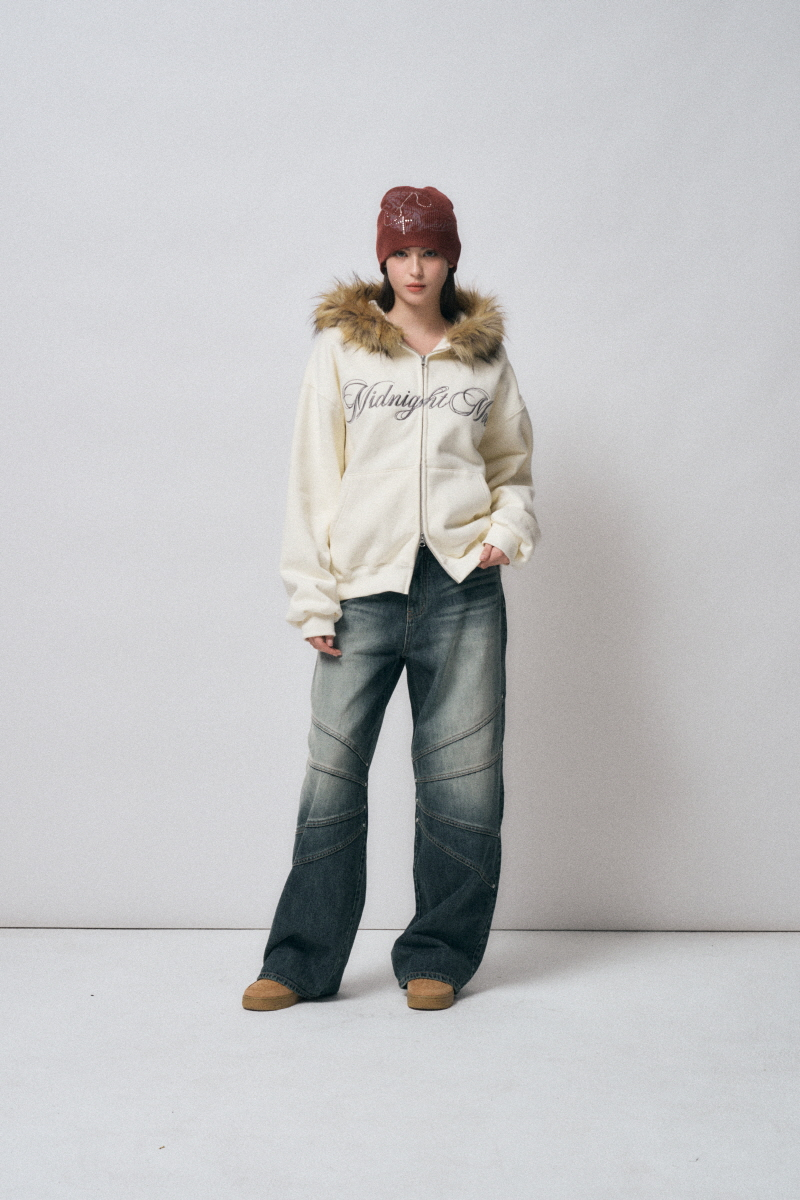 MUSINSA公式 | MIDNIGHT MOVE hair hood zip up [ivory]
