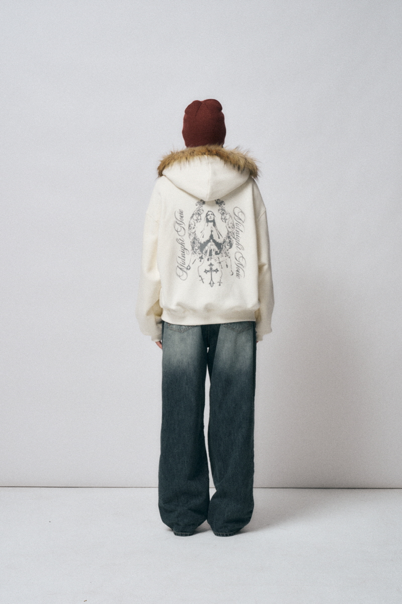 MUSINSA公式 | MIDNIGHT MOVE hair hood zip up [ivory]