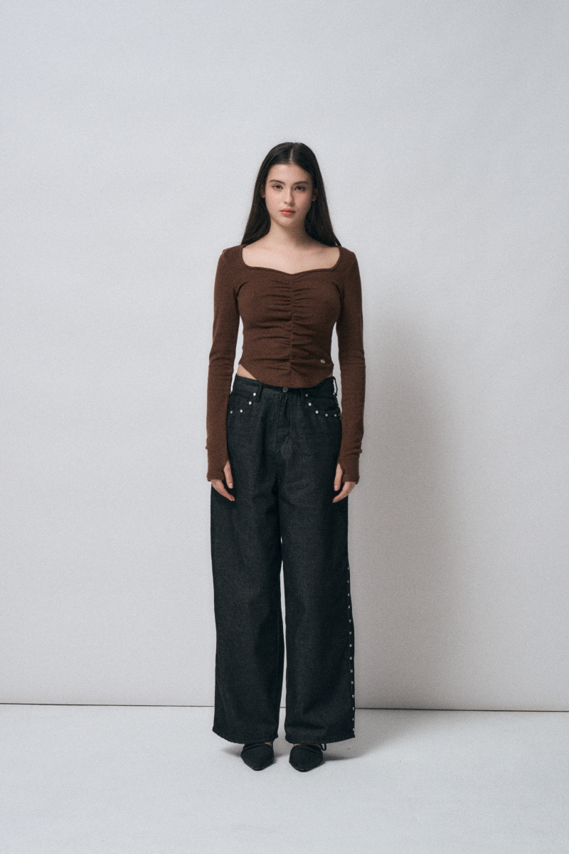 ●MIDNIGHT MOVE● rivet boots cut pants black 24fw56 Black Boot Cut Men's Jeans by Trash & Vaudeville - Stylish
