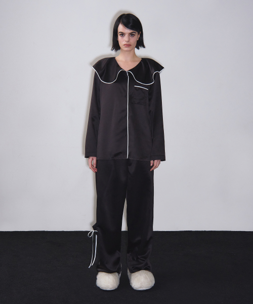 Ruffle collared Pajama Shirts (чёрный)