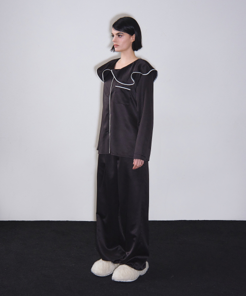 Ruffle collared Pajama Shirts (чёрный)