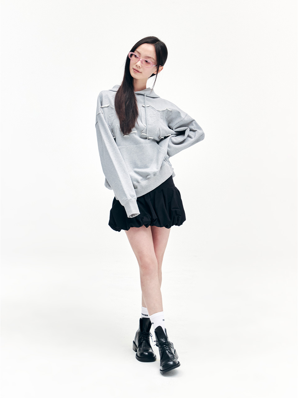MUSINSA | YOUHEE YOUHEE RIBBON HOODIE CHARCOAL
