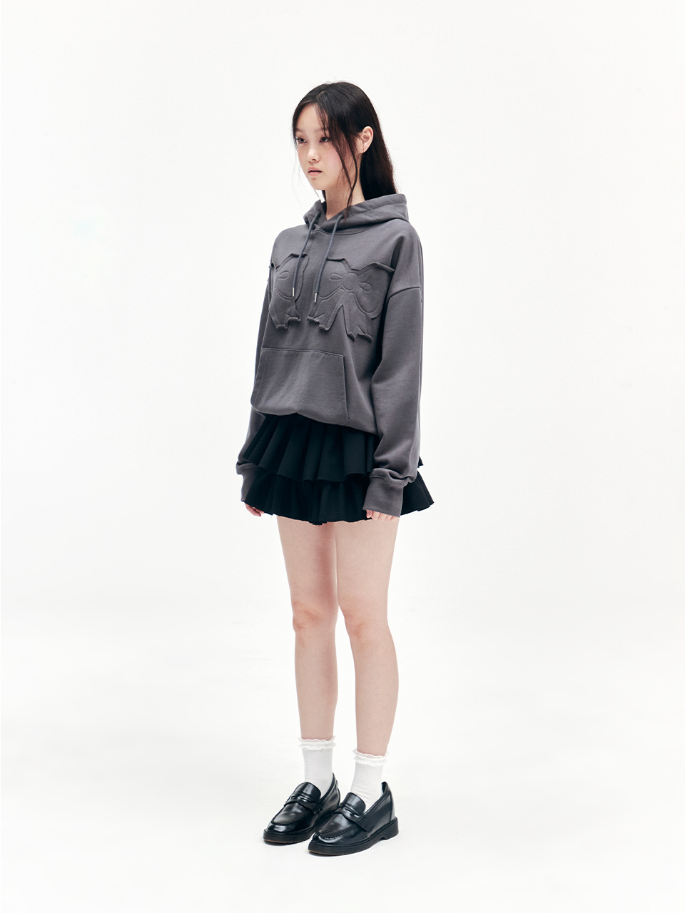 MUSINSA | YOUHEE YOUHEE RIBBON HOODIE CHARCOAL