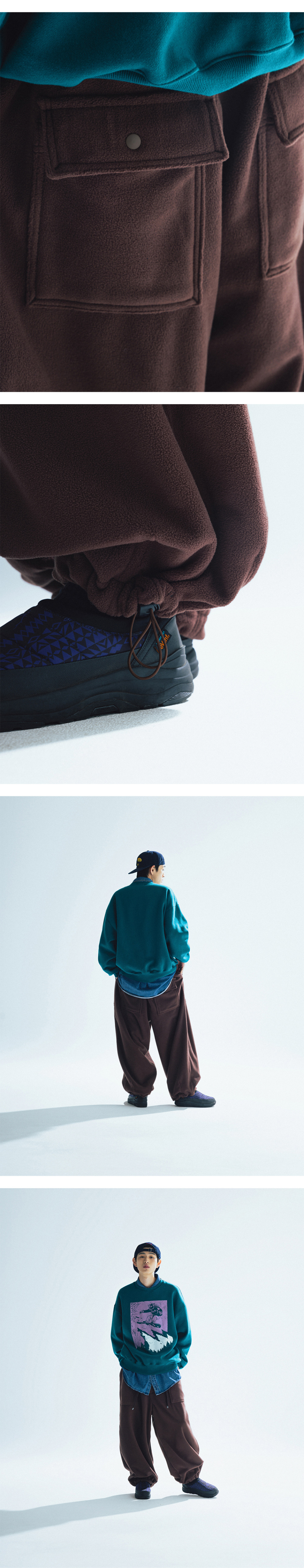 【ANGLAN】24FW★ [AG] Double String Fleece Fatigue Pants AG] Double String Fleece Fatigue Pants - Brown - ANGLAN