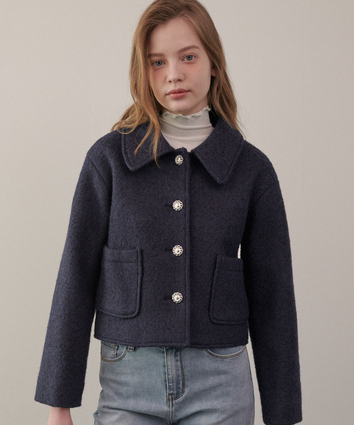 Cozy шерсть Crop куртка - тёмно-синий