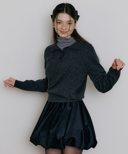 WIR SOFT BUTTON COLLAR KNIT CHARCOAL