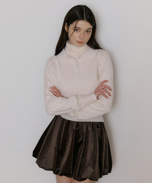 WIR SOFT BUTTON COLLAR KNIT OATMEAL