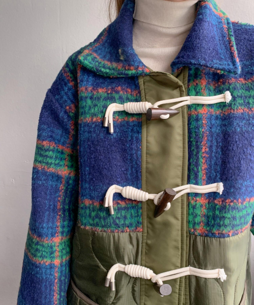 Check Mixed Quilting длинный Duffel пальто