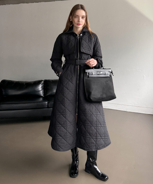 DIA Quilted Zip-up длинный Coat_Black