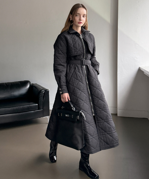 DIA Quilted Zip-up длинный Coat_Black