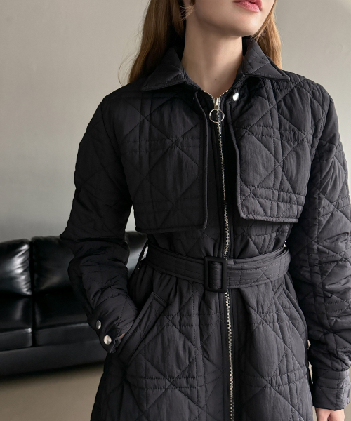 DIA Quilted Zip-up длинный Coat_Black