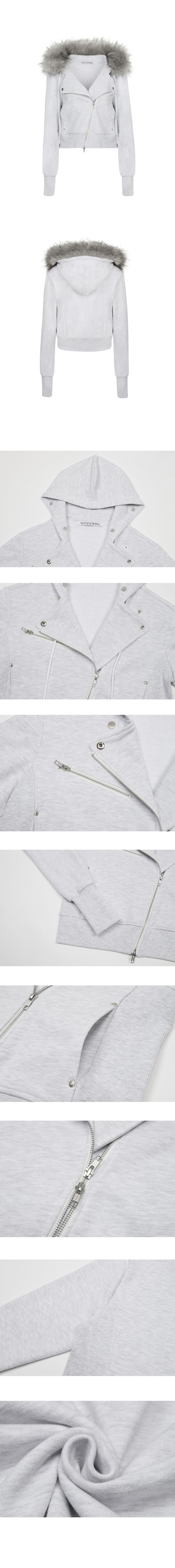 MUSINSA | NOTKNOWING Rider Fur Hood Zip Up (MELANGE WHITE)