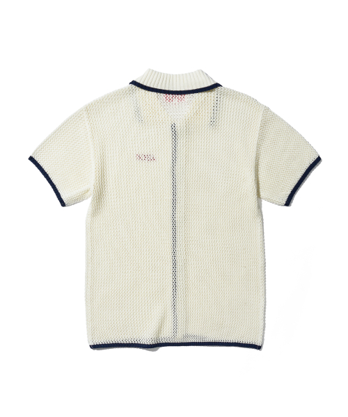 CROCHET COLLAR HALF SLEEVE KNIT SHIRTS-IVORY