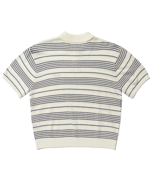 STRIPE STRUCTURE COLLAR NECK HALF KNIT-WHITE/NAVY