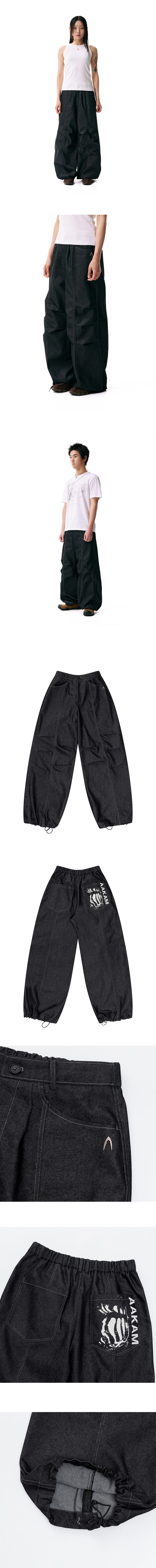 MUSINSA | AAKAM Knee Pin-tuck Printed Denim Pants (Black)