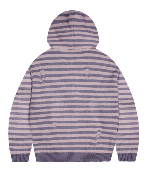 MUSINSA | XTONZ XTK131 Damage Stripe Knit Hoodie Zip-Up (PURPLE)
