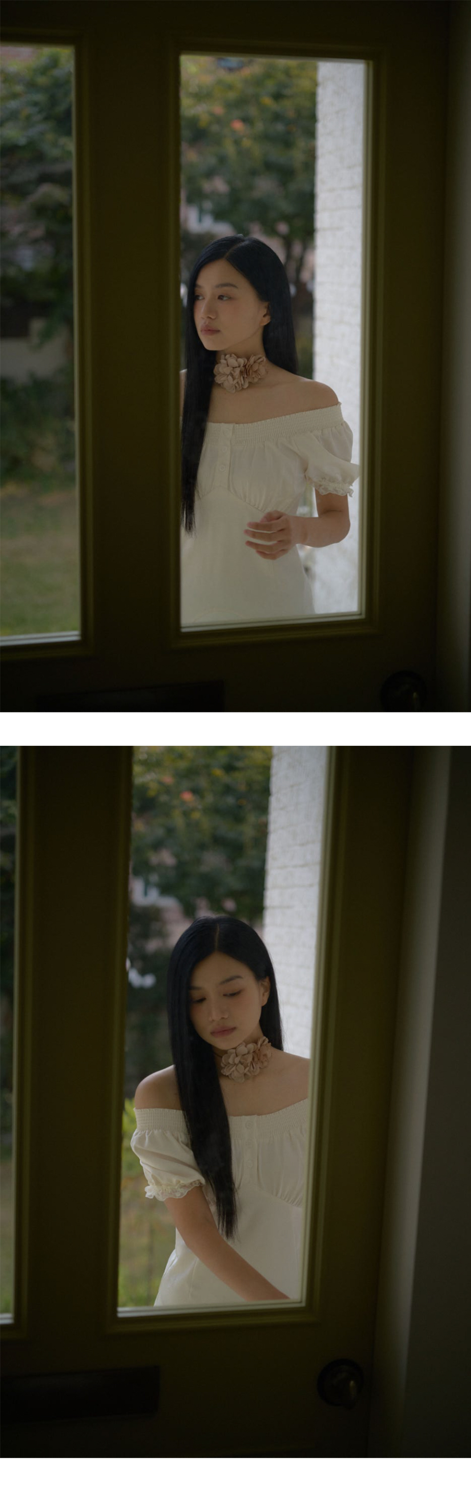 루루서울(LOULOUSEOUL) 1970s Off Shoulder Dress (Ivory