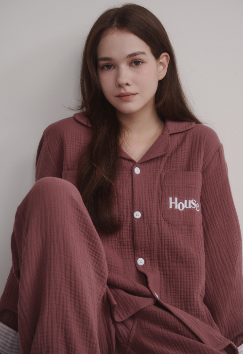Sunset Stripe Hem Pajama Set (burgundy)