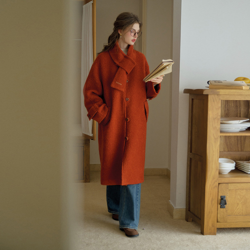 SR_Scarf set casual coat_RED коричневый