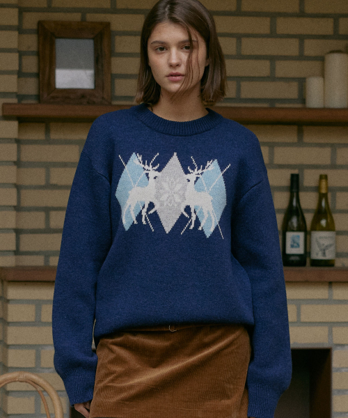 My Deer Jacquard knit (Navy)