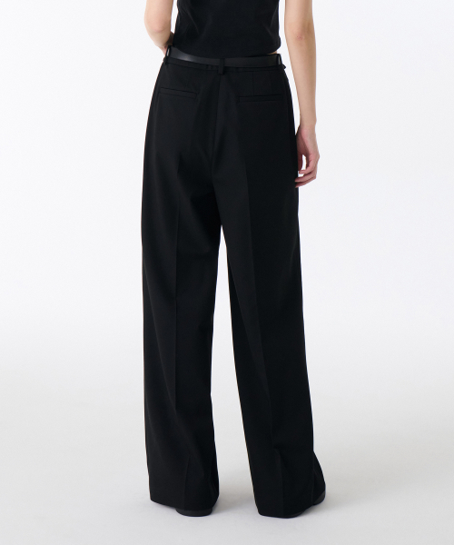 Women's Low Waist Deep Tuck Extra Wide Hidden Banding Slacks [Black] thumbnail 6