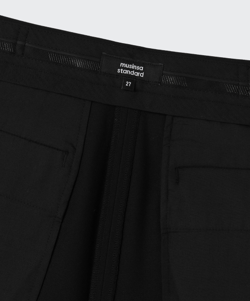 Women's Low Waist Deep Tuck Extra Wide Hidden Banding Slacks [Black] thumbnail 8