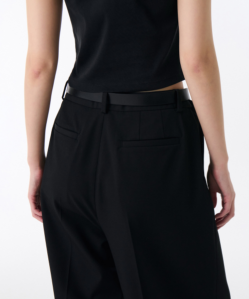 Women's Low Waist Deep Tuck Extra Wide Hidden Banding Slacks [Black] thumbnail 9