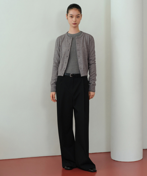 WOMENS LOW WAIST DEEP TUCK EXTRA WIDE HIDDEN BANDING SLACKS [BLACK]